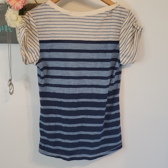 3/$15 Blue stripe V neck with button sleeves - Picture 4 of 5